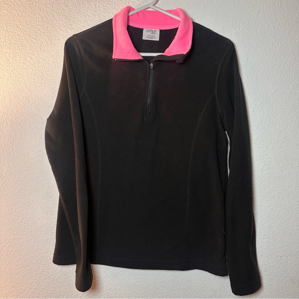 Danskin Women's Black Sweatshirt Pink Stand Collar soft warm cozy fall Small